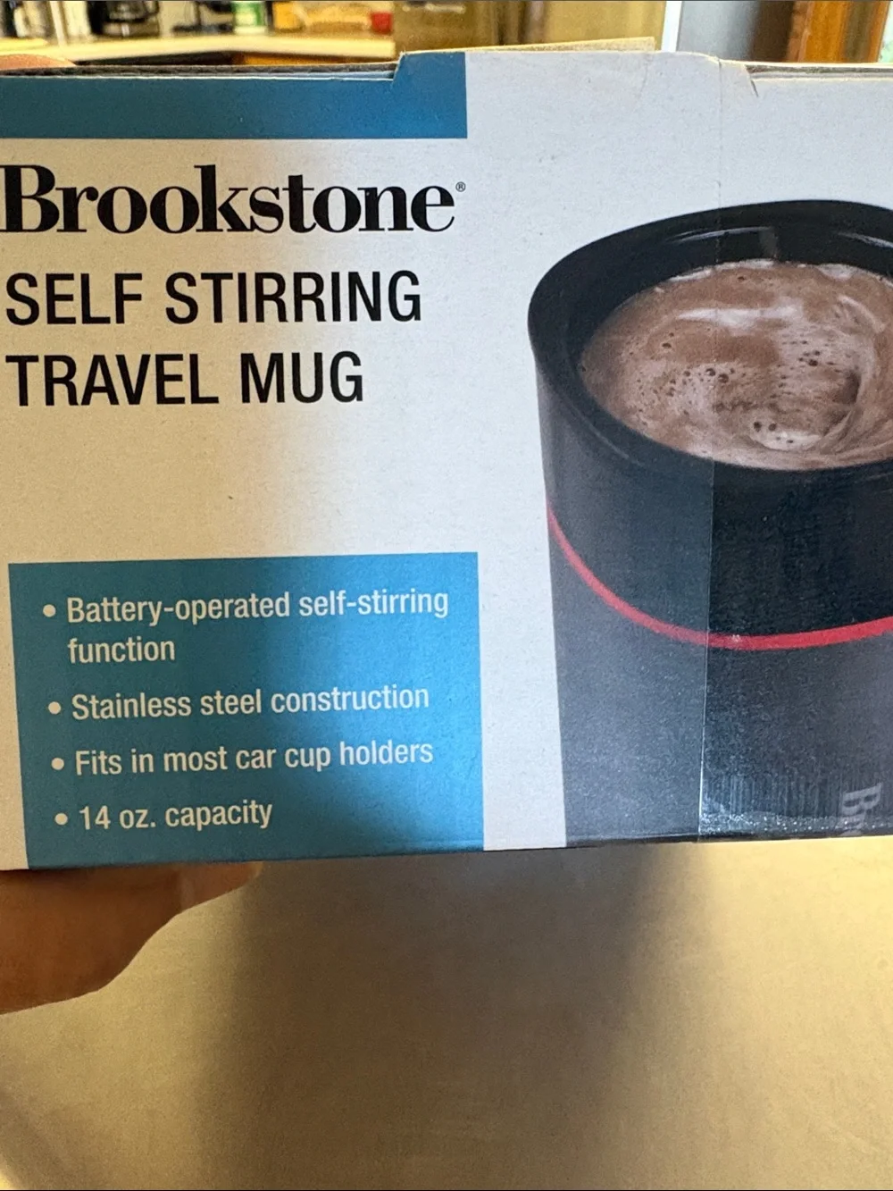 Brookstone Black Travel Mug with Red Accent - Self Stirring